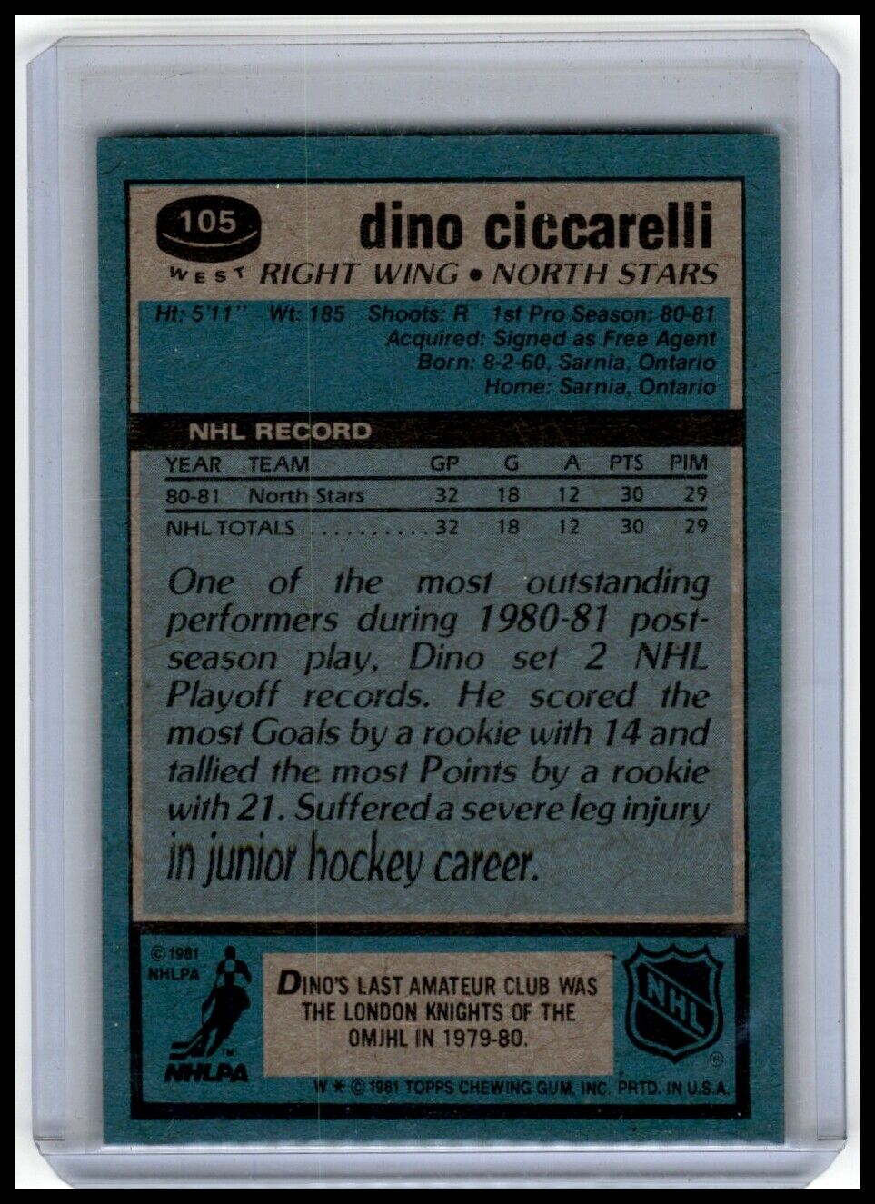 1981-82 Topps #W105 Dino Ciccarelli
