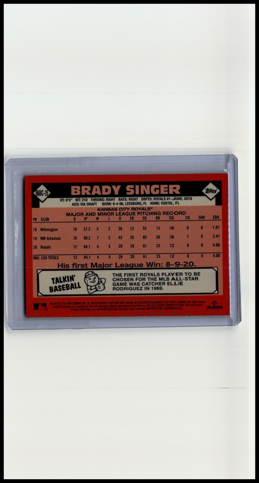 2021 Topps Chrome #86BC-25 Brady Singer 1986 Topps Baseball