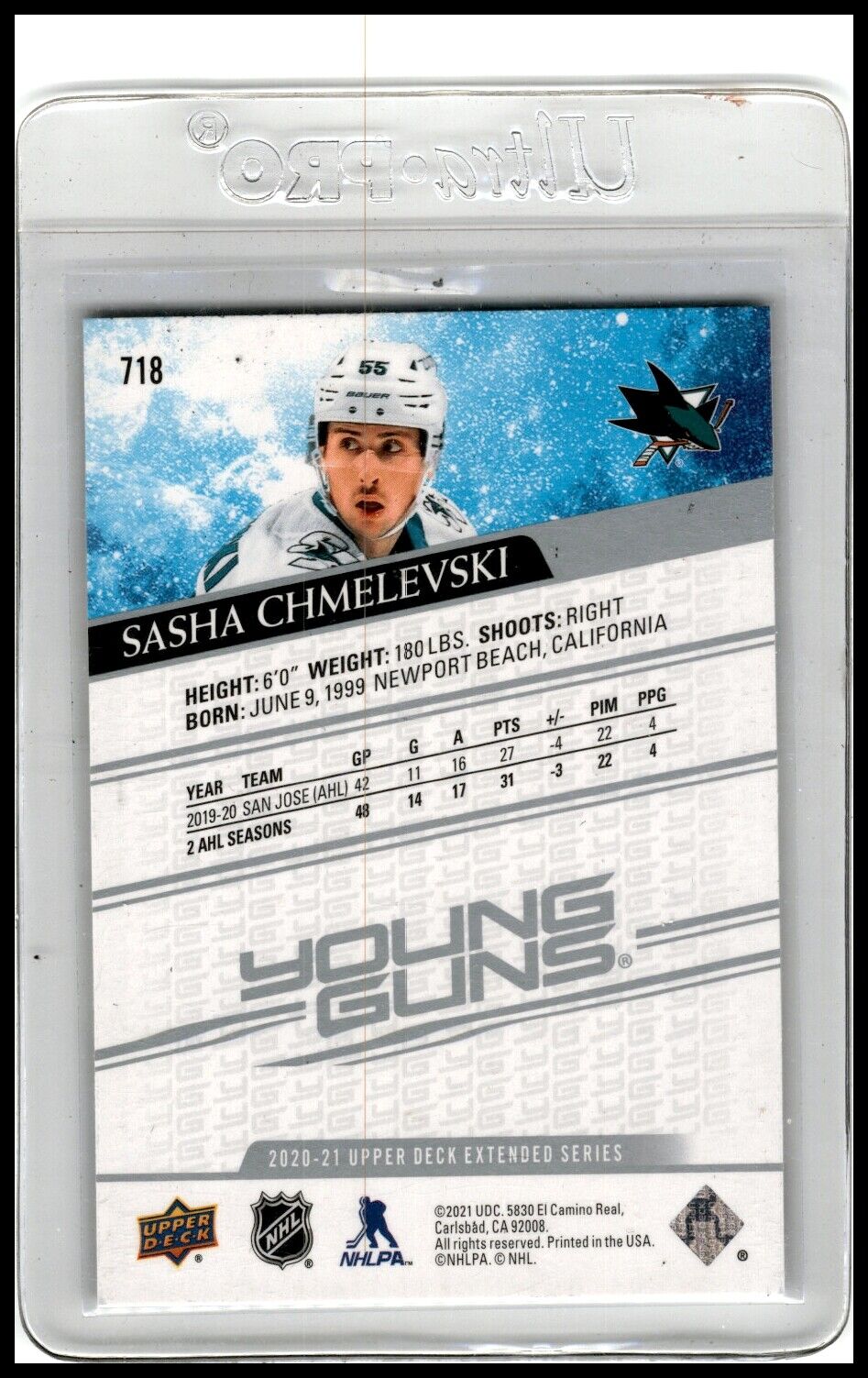 2020-21 Upper Deck #718 Sasha Chmelevski