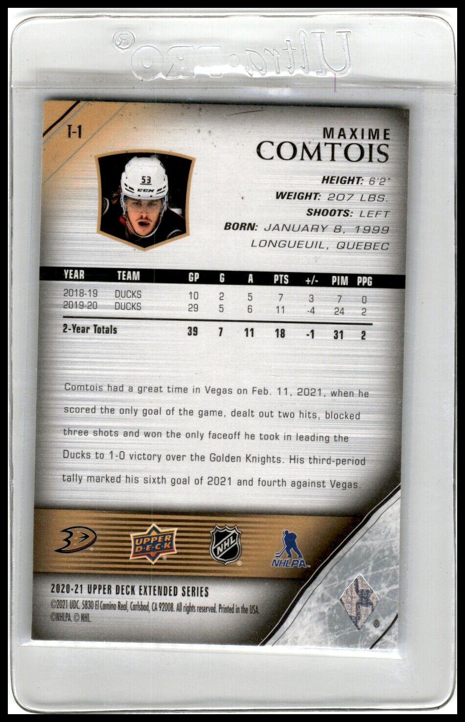 2020-21 Upper Deck #T-1 Maxime Comtois 2005-06 Upper Deck Tribute