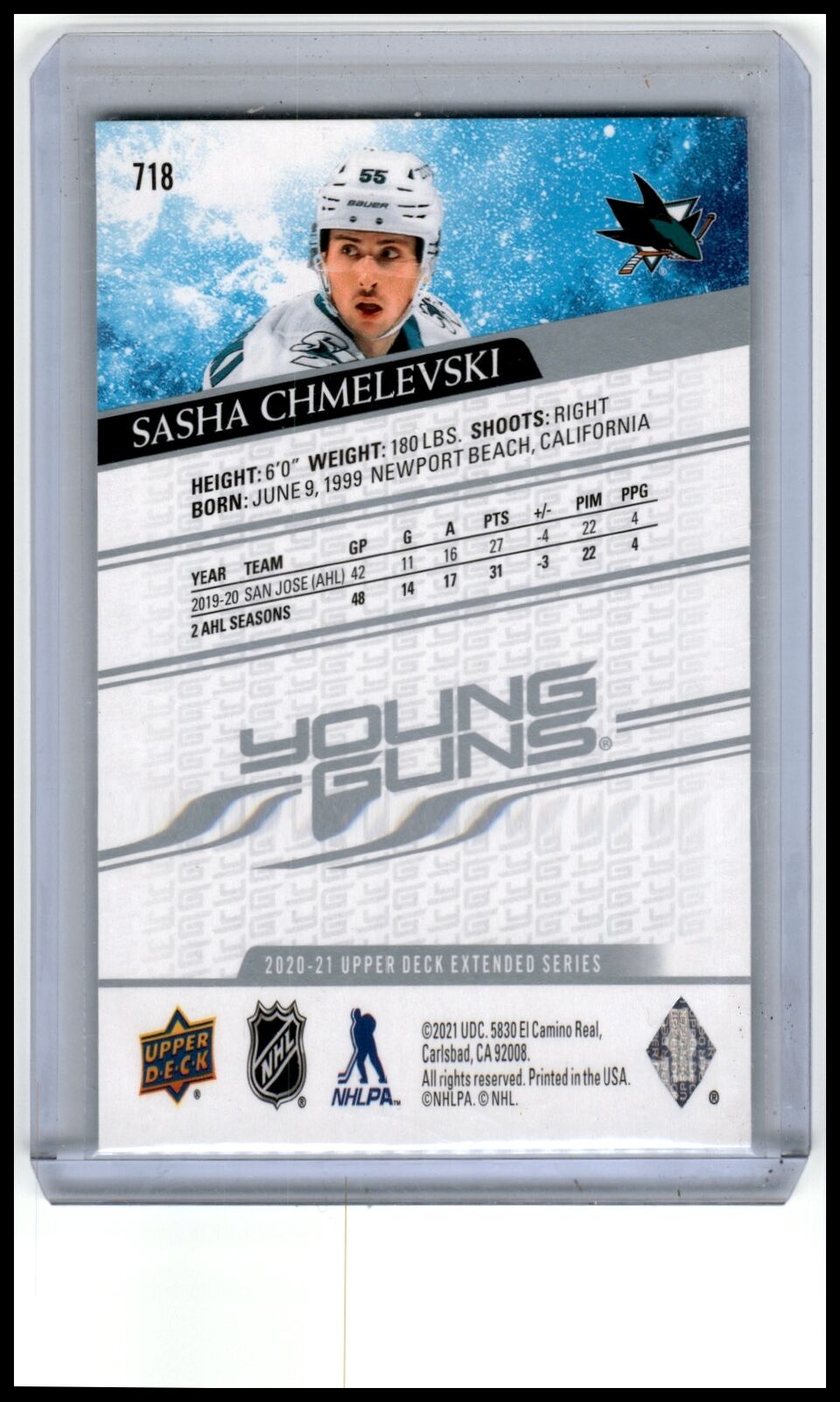 2020-21 Upper Deck #718 Sasha Chmelevski UD High Gloss