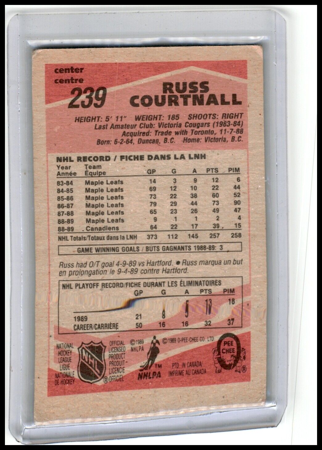 1989-90 O-Pee-Chee #239 Russ Courtnall