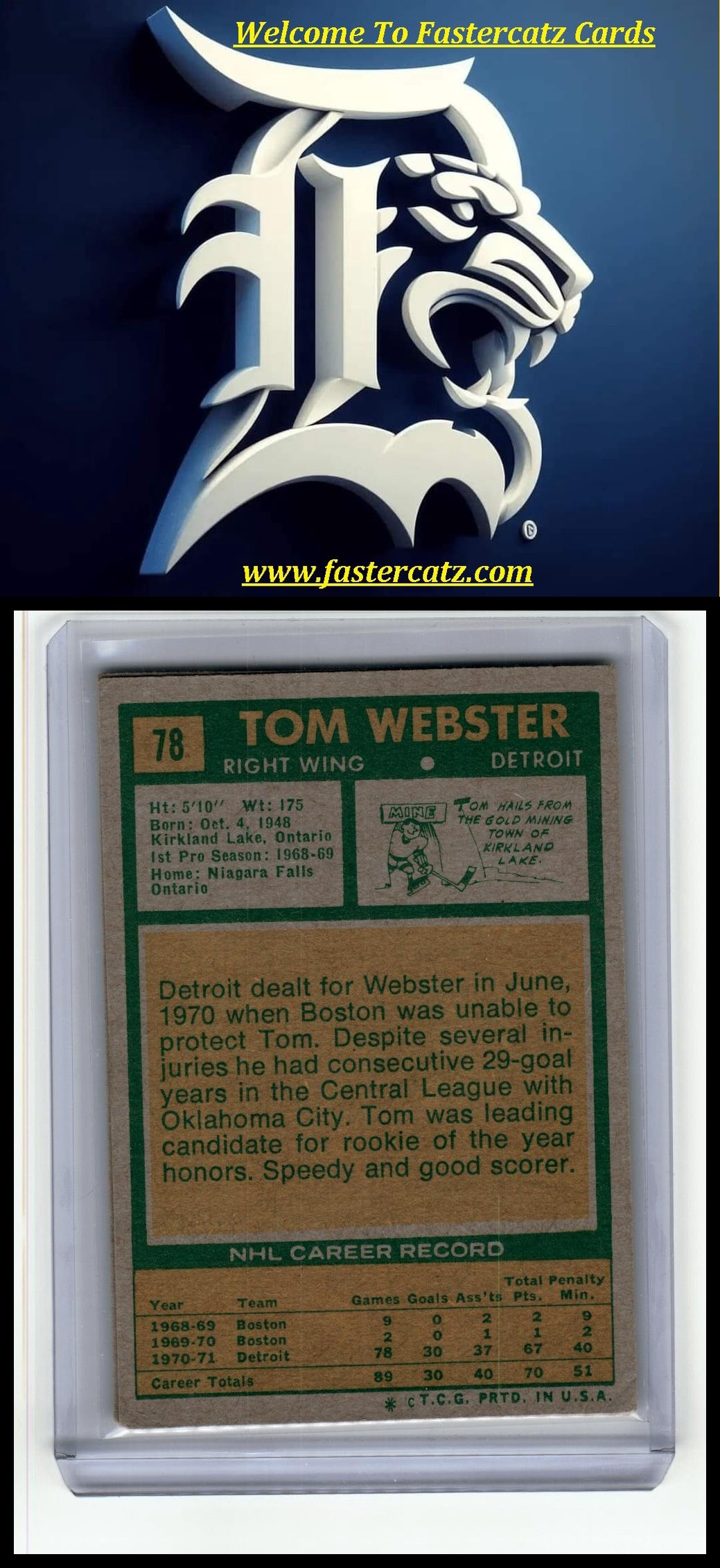 1971-72 O-Pee-Chee #78 Tom Webster