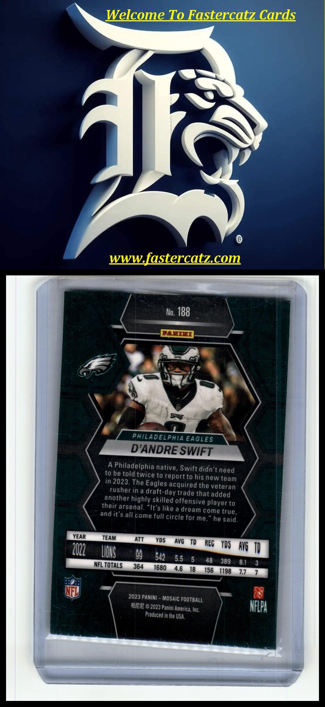 2023 Panini Mosaic #188 D'Andre Swift Reactive Blue Mosaic