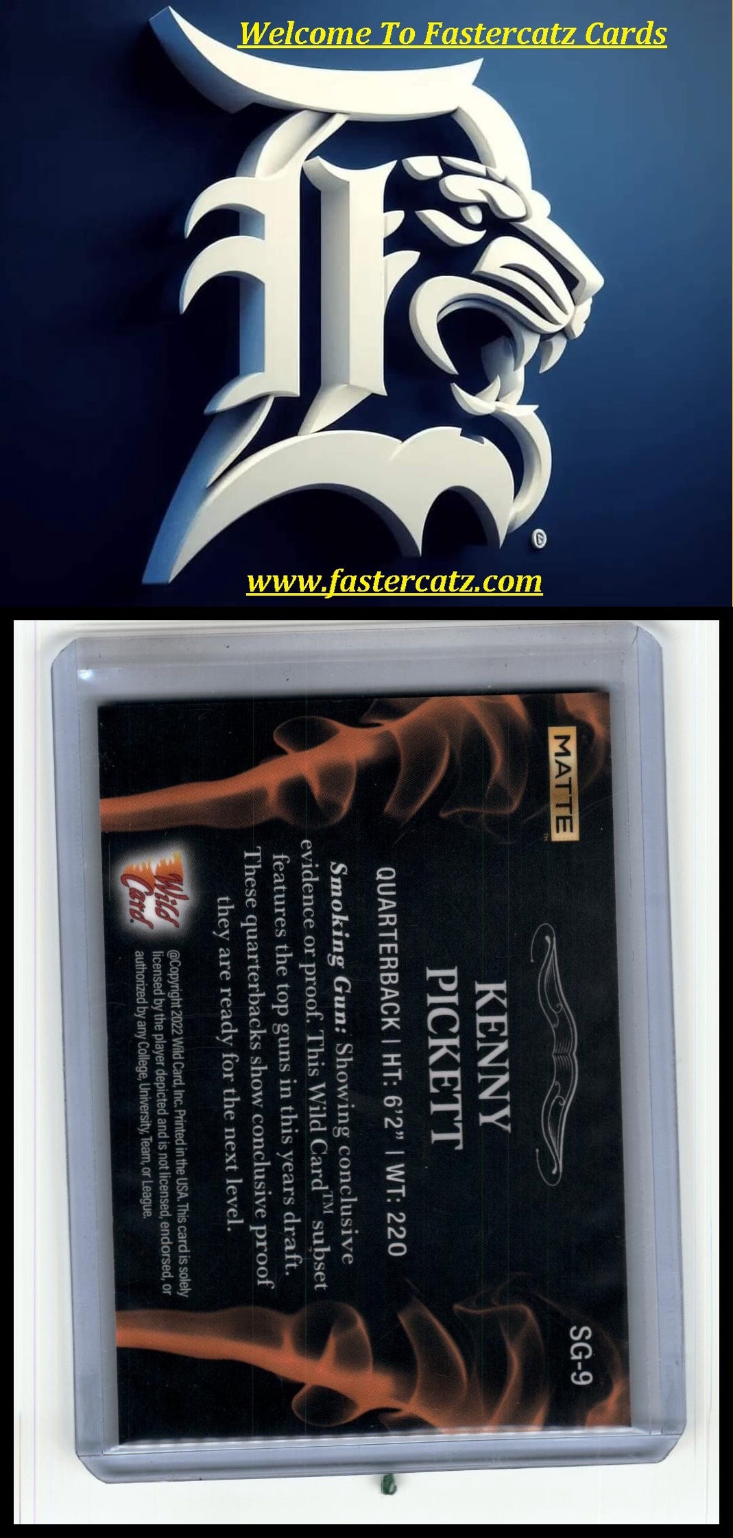 2022 Wild Card Matte #SG-9 Kenny Pickett Smoking Guns Purple/Silver #/3