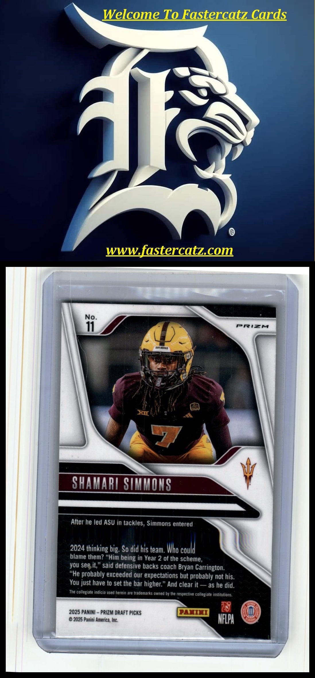 2025 Panini Prizm Draft Picks #11 Shamari Simmons Prizms Gold Vinyl #/1