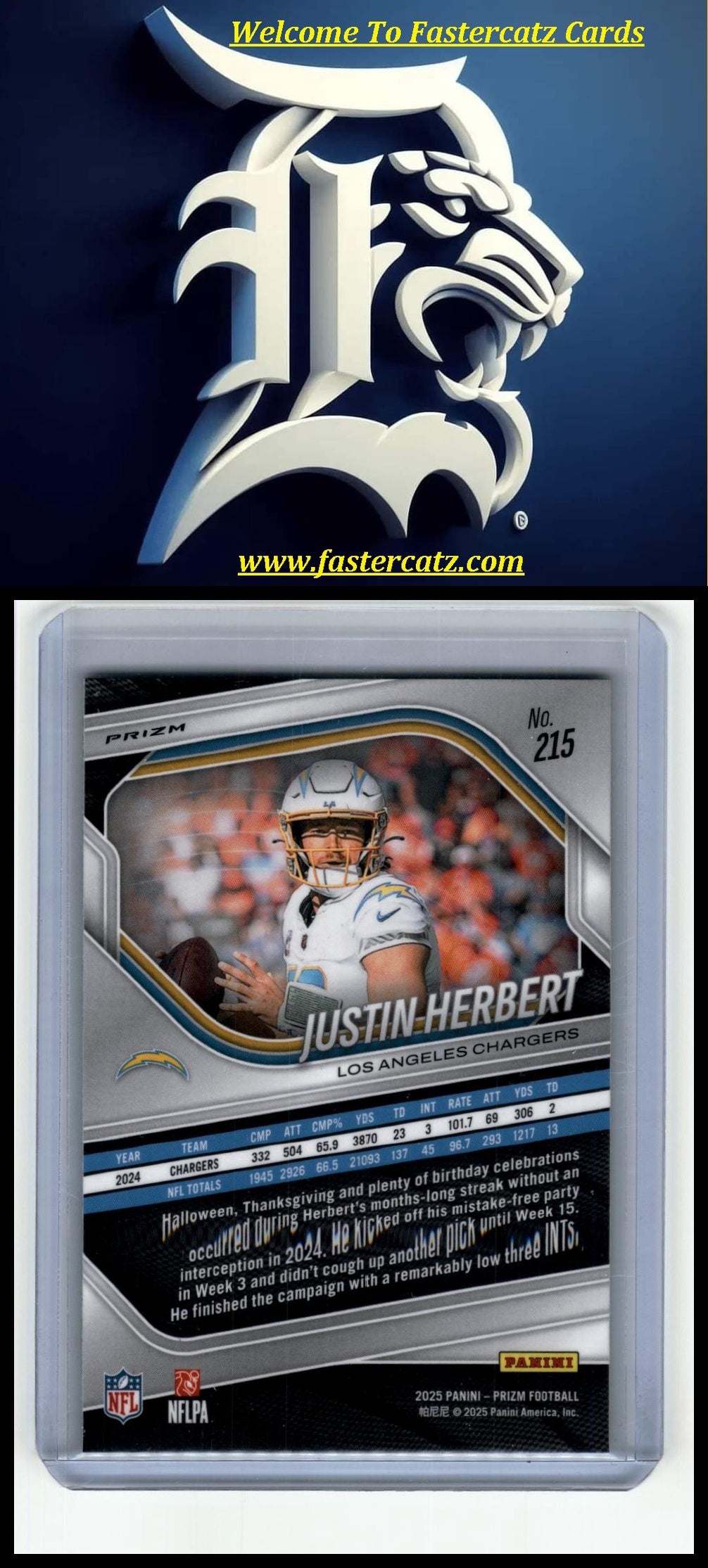 2025 Panini Prizm #215 Justin Herbert Prizm Autographs Green Shimmer #/5
