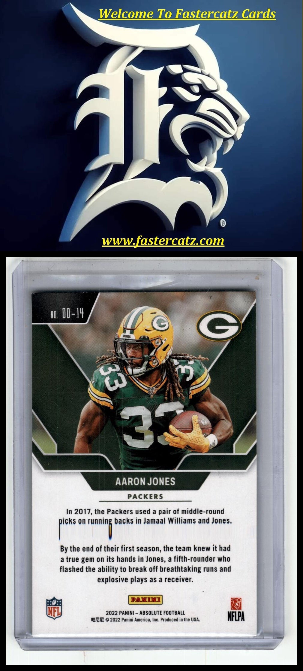 2022 Panini Absolute #DD-14 Aaron Jones Draft Diamonds Spectrum Green #/25