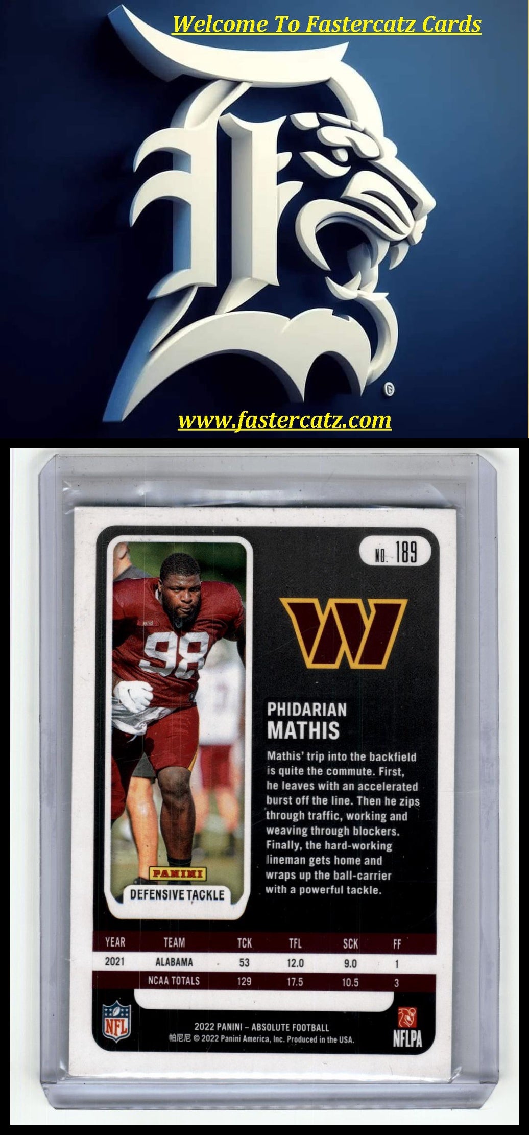 2022 Panini Absolute #189 Phidarian Mathis Signature Rookies Orange Mosaic #/35