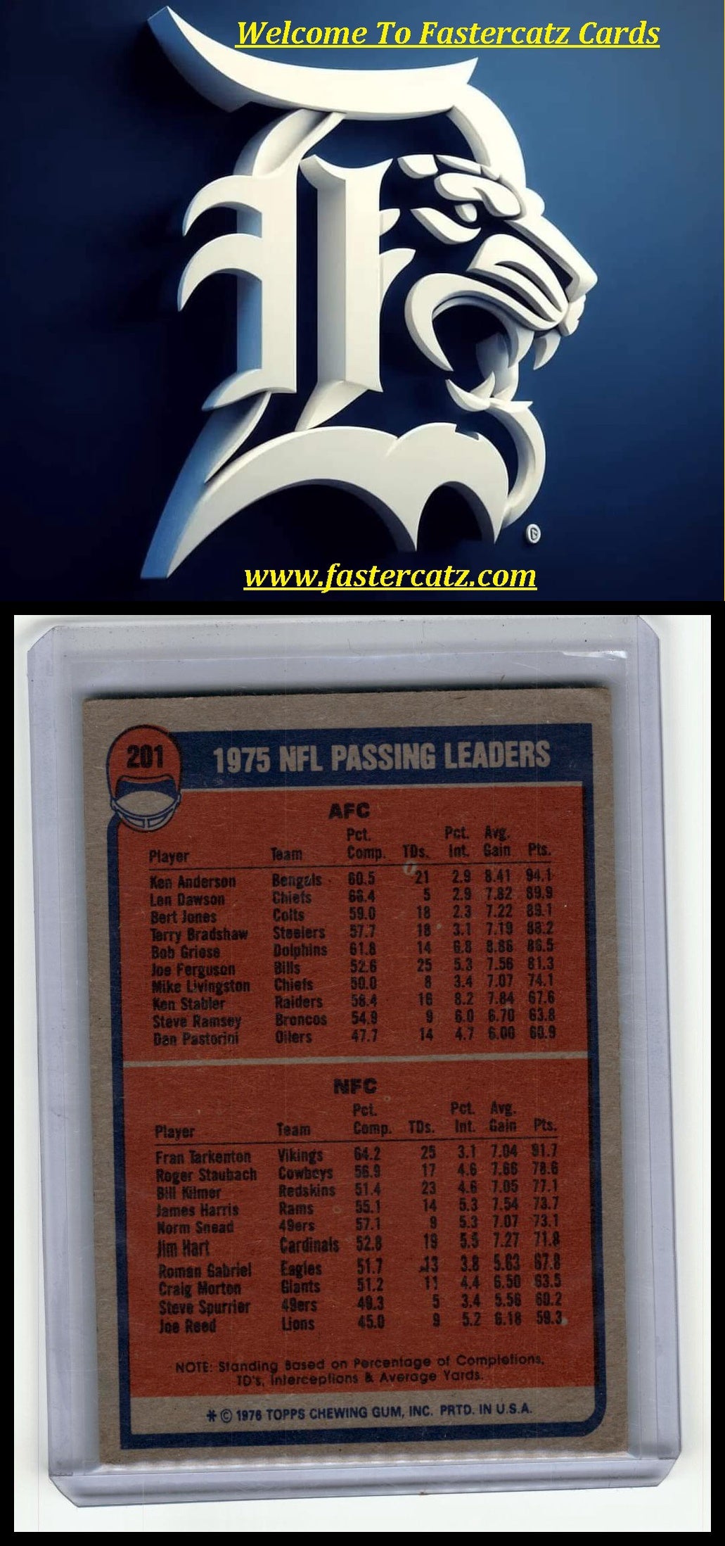 1976 Topps #201 1975 Passing Leaders (Ken Anderson / Fran Tarkenton) LL