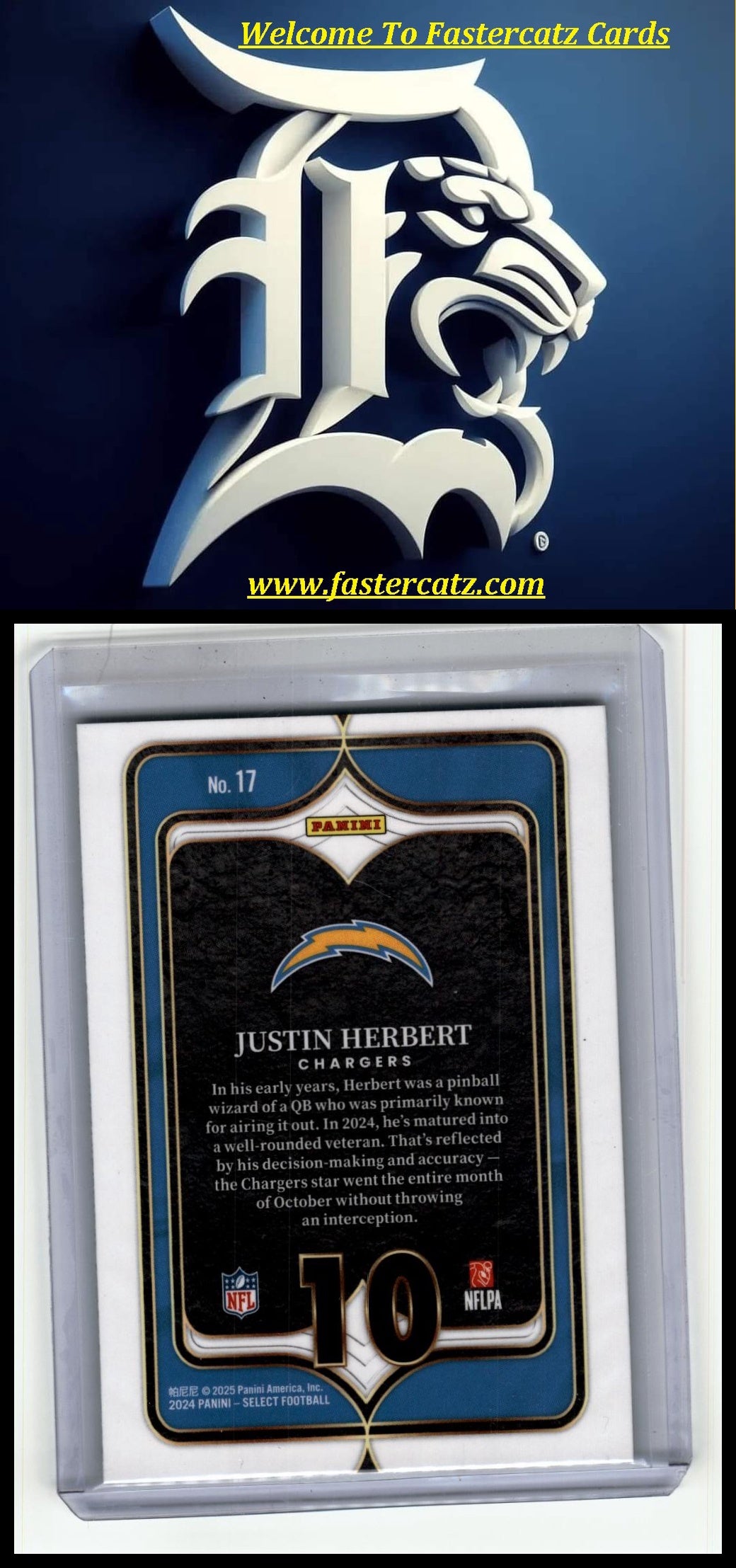 2024 Panini Select #17 Justin Herbert Select Numbers Prizm