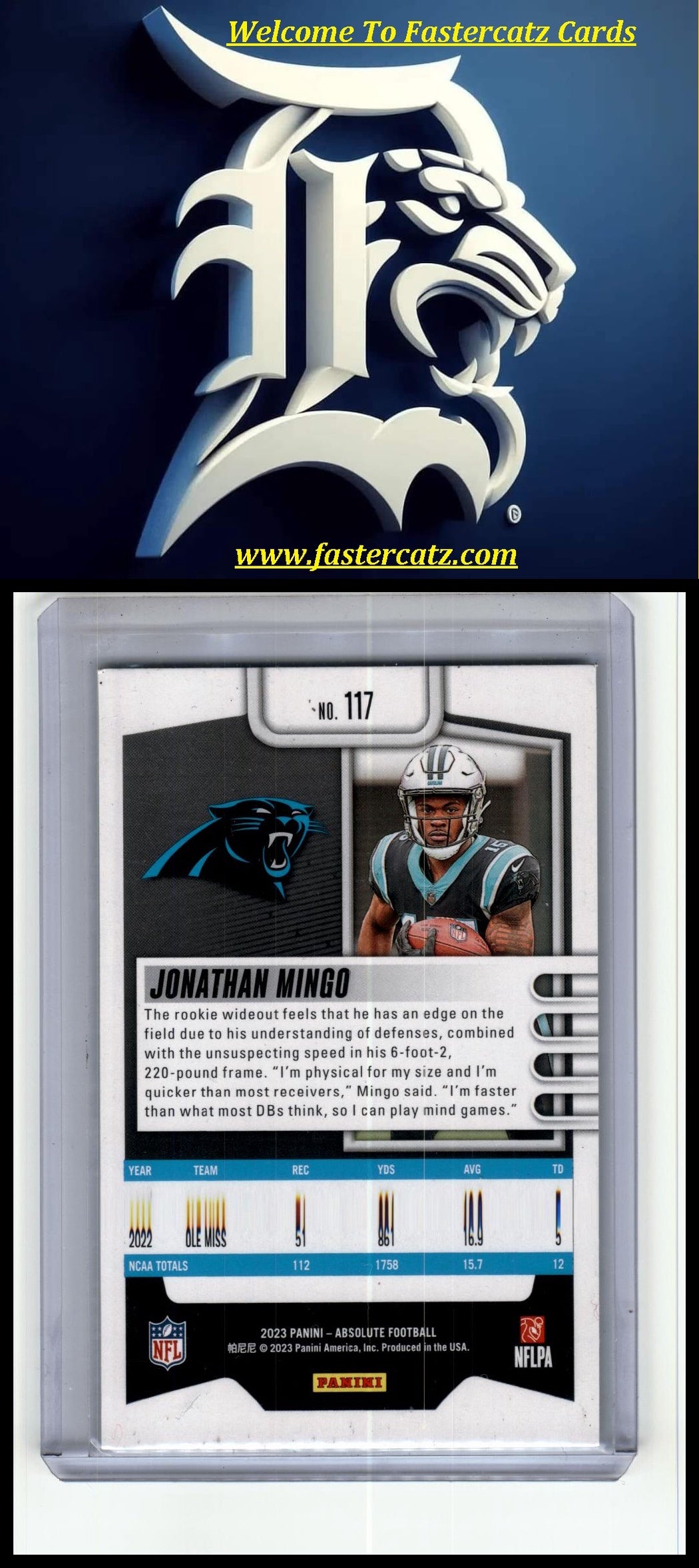 2023 Panini Absolute #117 Jonathan Mingo Signature Rookies Spectrum Blue #/50