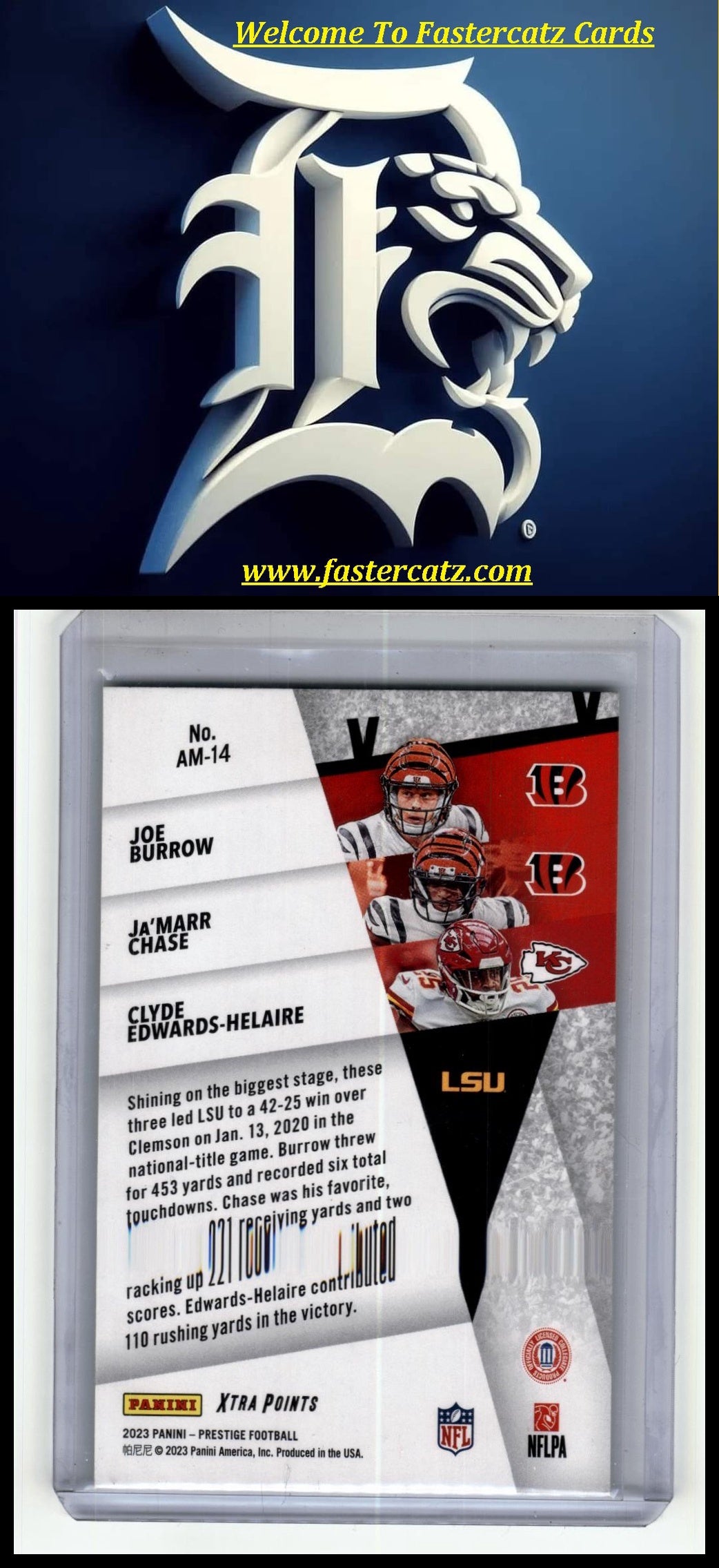 re2023 Panini Prestige #AM-14 Clyde Edwards-Helai / Ja'Marr Chase / Joe Burrow