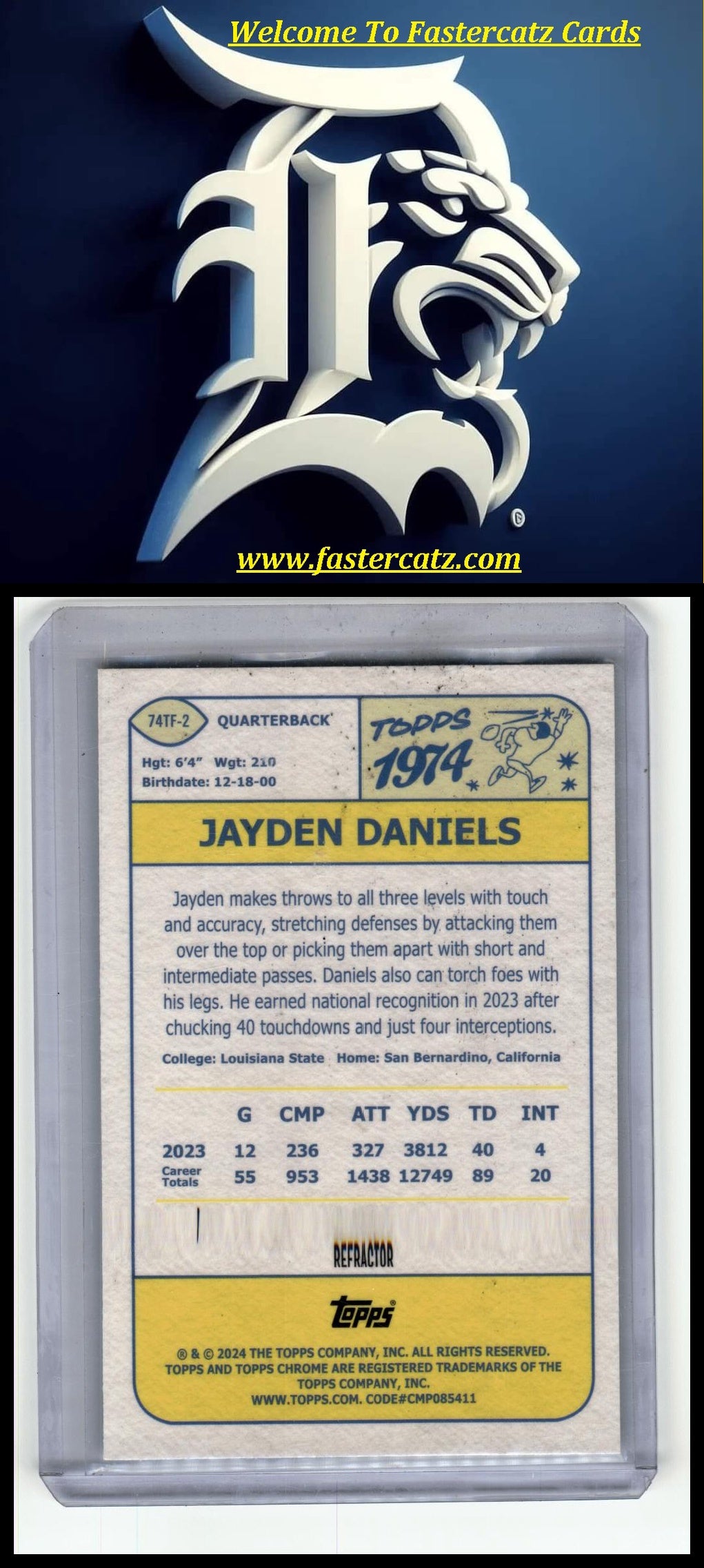 2024 Topps Chrome #74TF-2 Jayden Daniels 1974 Topps Football Refractor