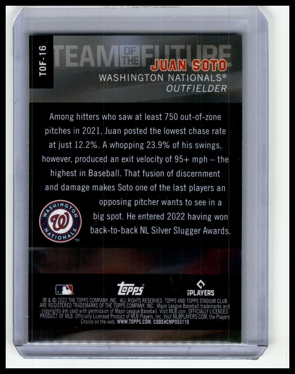 2022 Stadium Club #TOF-16 Juan Soto Team of the Future Black #/99