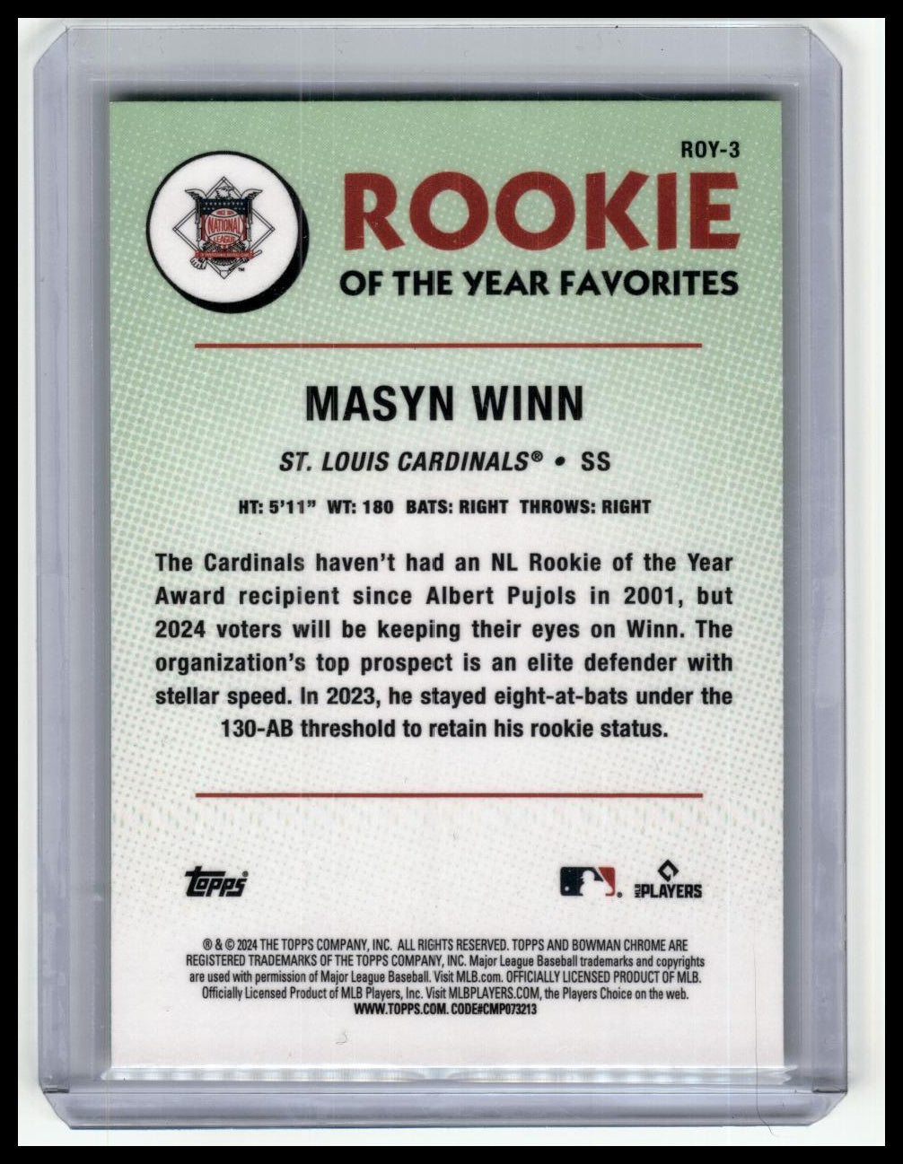 2024 Bowman #ROY-3 Masyn Winn Rookie of the Year Favorites