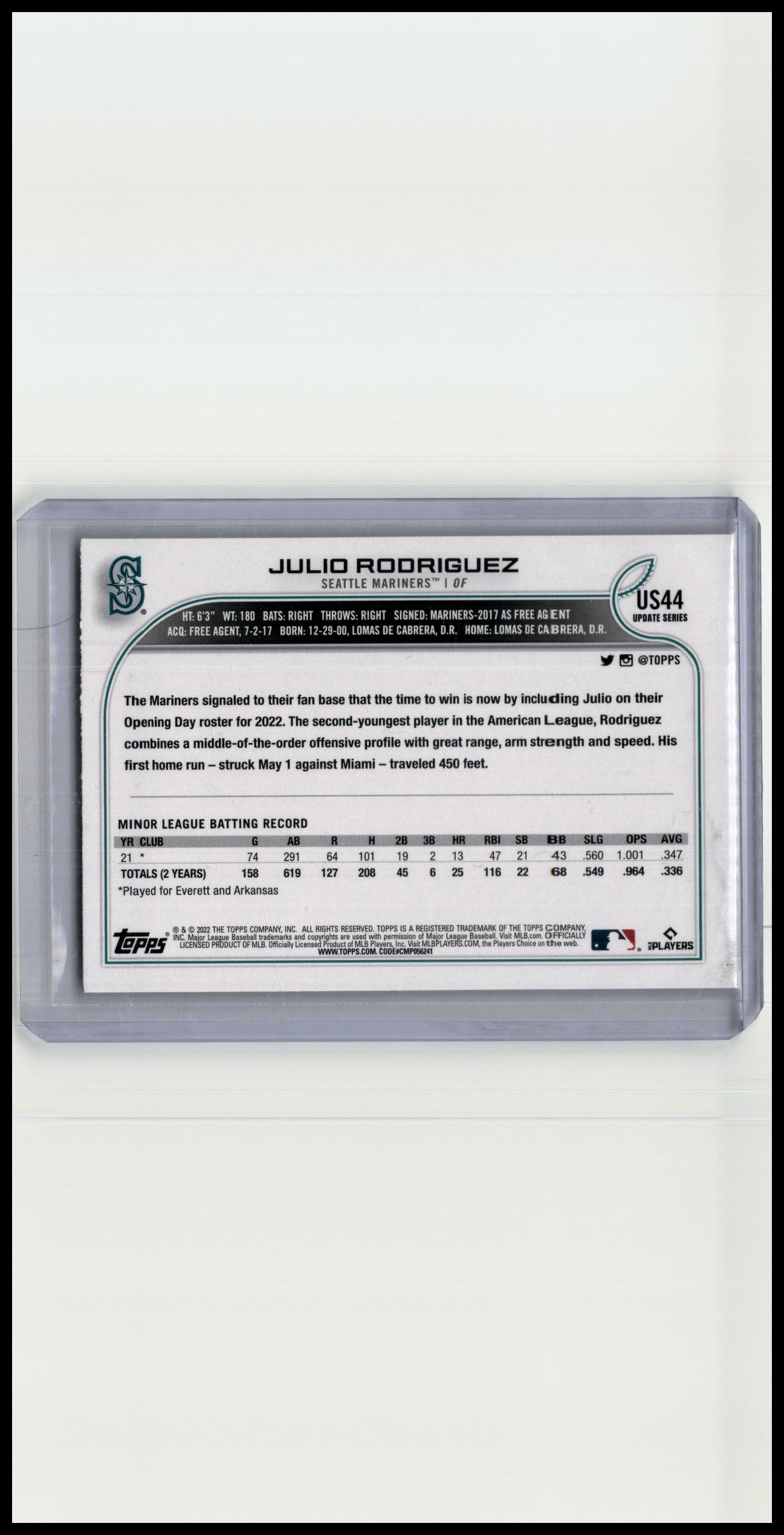 2022 Topps Update #US44 Julio Rodriguez