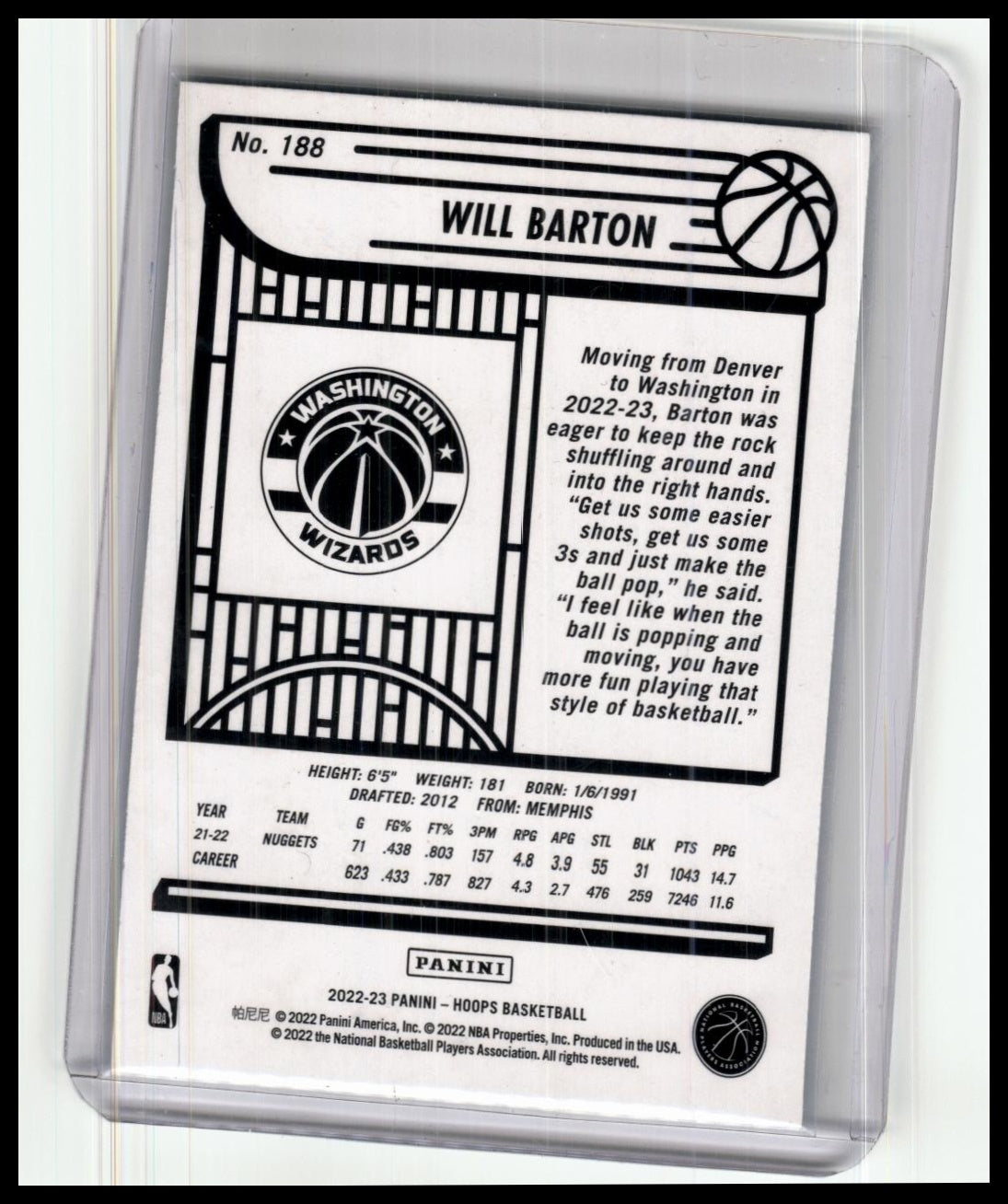 WILL BARTON-2022-23-HOOPS-SUNBURST CARD